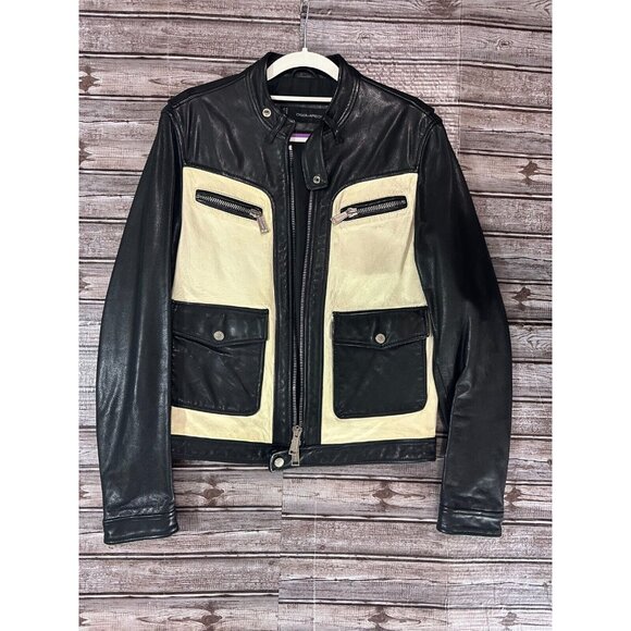 DSQUARED2 Kiodo pelle bovina calf Jacket color Black & white sz IT 48